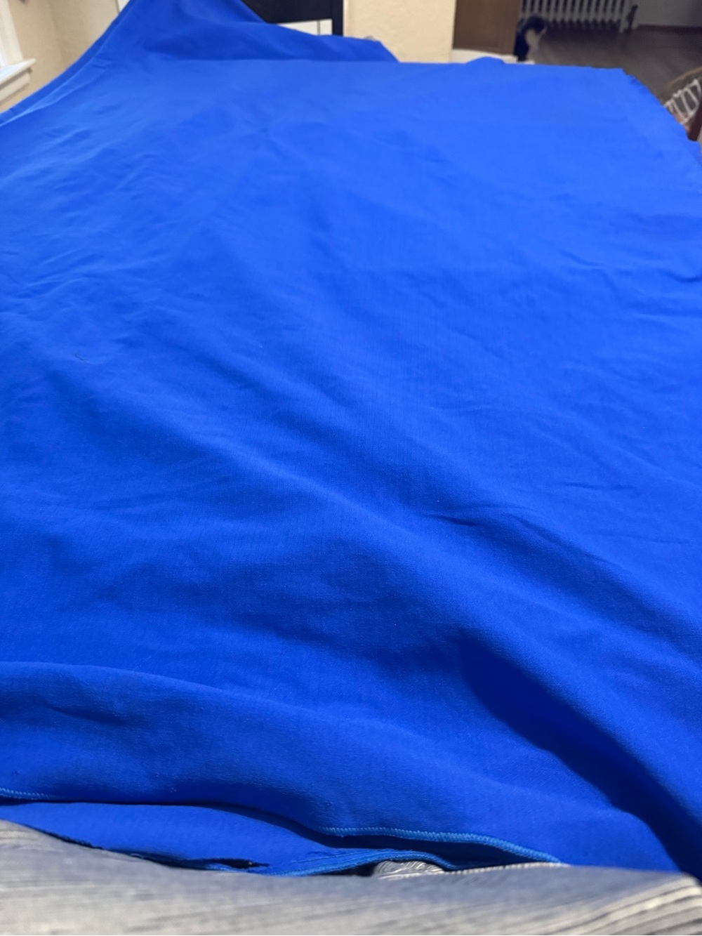 This is a roll of bright royal blue crepe fabric.